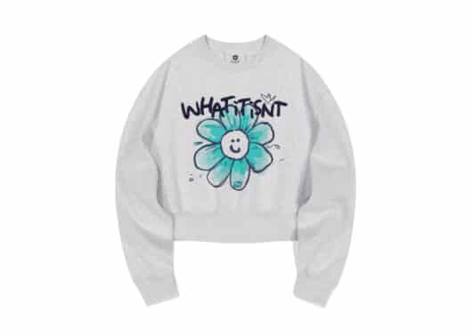 What It IsNt Big Flory Graphic Crop Crewneck Light Grey MG2401CR62 front view