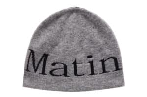 Matin Kim Logo Jacquard Short Beanie Grey HT006 front view