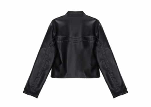 Matin Kim Oval Logo Racing Leather Jumper Black JP030 - Image 2