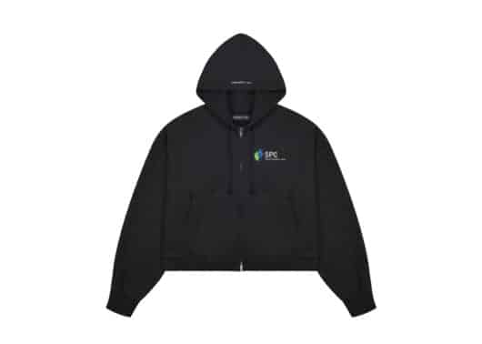 Project G:R SPC Cropped Distressed Zip Hoodie Washed Black front view