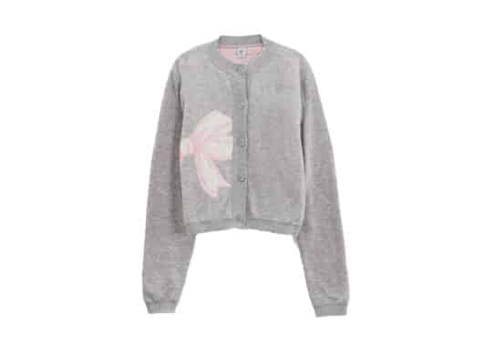 Ronron Big Ribbon Knit Cardigan Light Grey front view