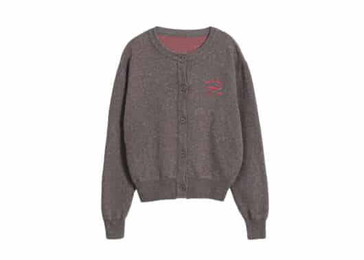 Ronron Heart Ribbon Jacquard Knit Cardigan Brown front view