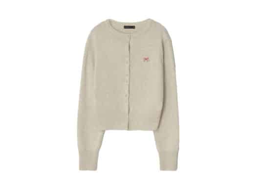 Ronron Heart Ribbon Knit Cardigan Oatmeal front view