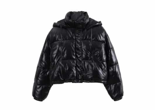 Ronron Short Eco Padding String Hoodie Glossy Black