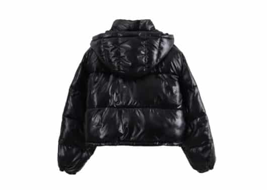 Ronron Short Eco Padding String Hoodie Glossy Black back view