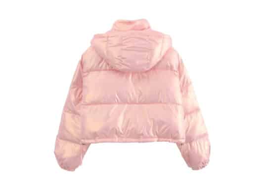 Ronron Short Eco Padding String Hoodie Glossy Pink back view
