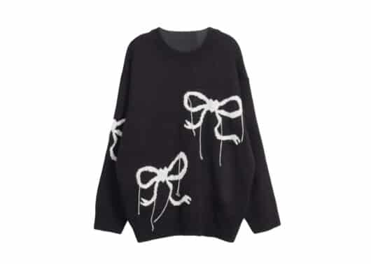 Ronron Vintage Heart Ribbon Knit Black front view