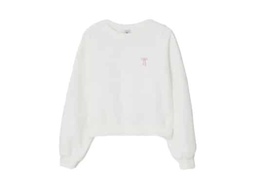 Ronron Volume Sleeve Ribbon Crewneck White front view