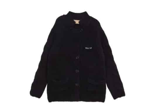 Matin Kim Logo Patched Knit Cardigan Black CD017 front view