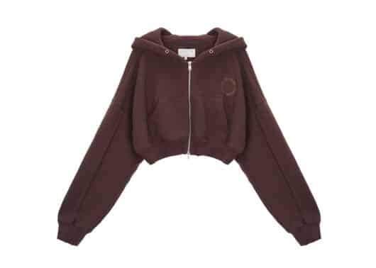 Matin Kim Oblique Pocket Zip Up Hoodie Brown JP055 front view