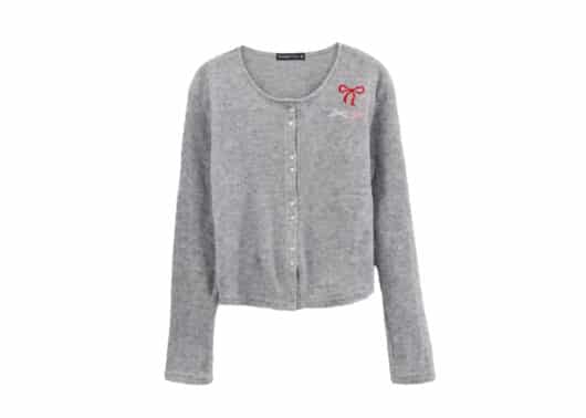 Ronron Heart Button 3 Ribbon Cardigan Grey