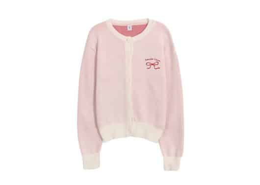Ronron Heart Ribbon Jacquard Knit Cardigan Ivory Red