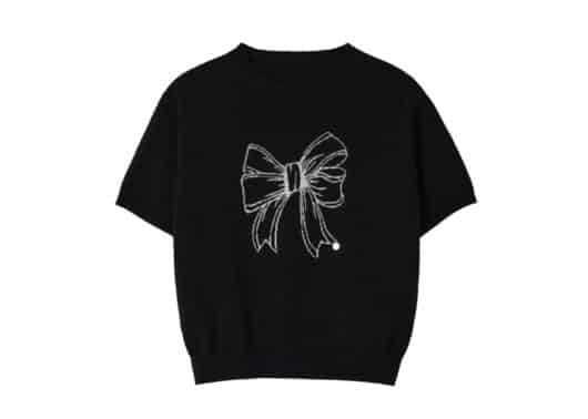 Ronron Line Ribbon Short Sleeve Knit Black