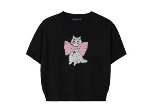 Ronron Ribbon Cats Short Sleeve Knit Black