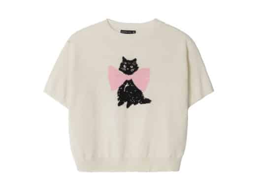 Ronron Ribbon Cats Short Sleeve Knit Ivory