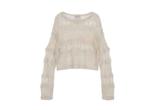 Matin Kim Boat Neck Crochet Knit Pullover Ivory PO009 front view