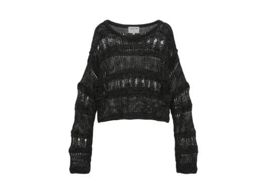 Matin Kim Boat Neck Crochet Knit Pullover Khaki PO009 front view
