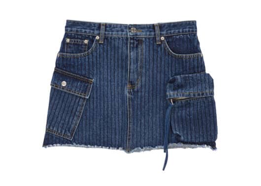Matin Kim Stripe Cargo Denim Mini Skirt Blue DN021 front view