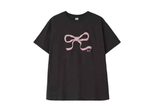 Ronron Embo Heart Ribbon Basic Fit Tee Charcoal Pink
