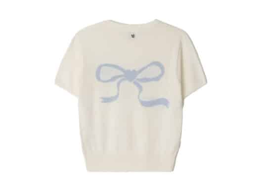 Ronron Heart Ribbon Jacquard Short Sleeve Knit Ivory