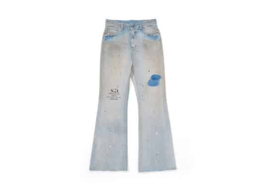 SONGAADON Patchwork Denim Flare Jeans Light Blue