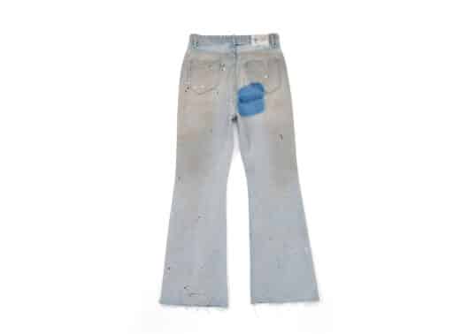 SONGAADON Patchwork Denim Flare Jeans Light Blue - Image 2