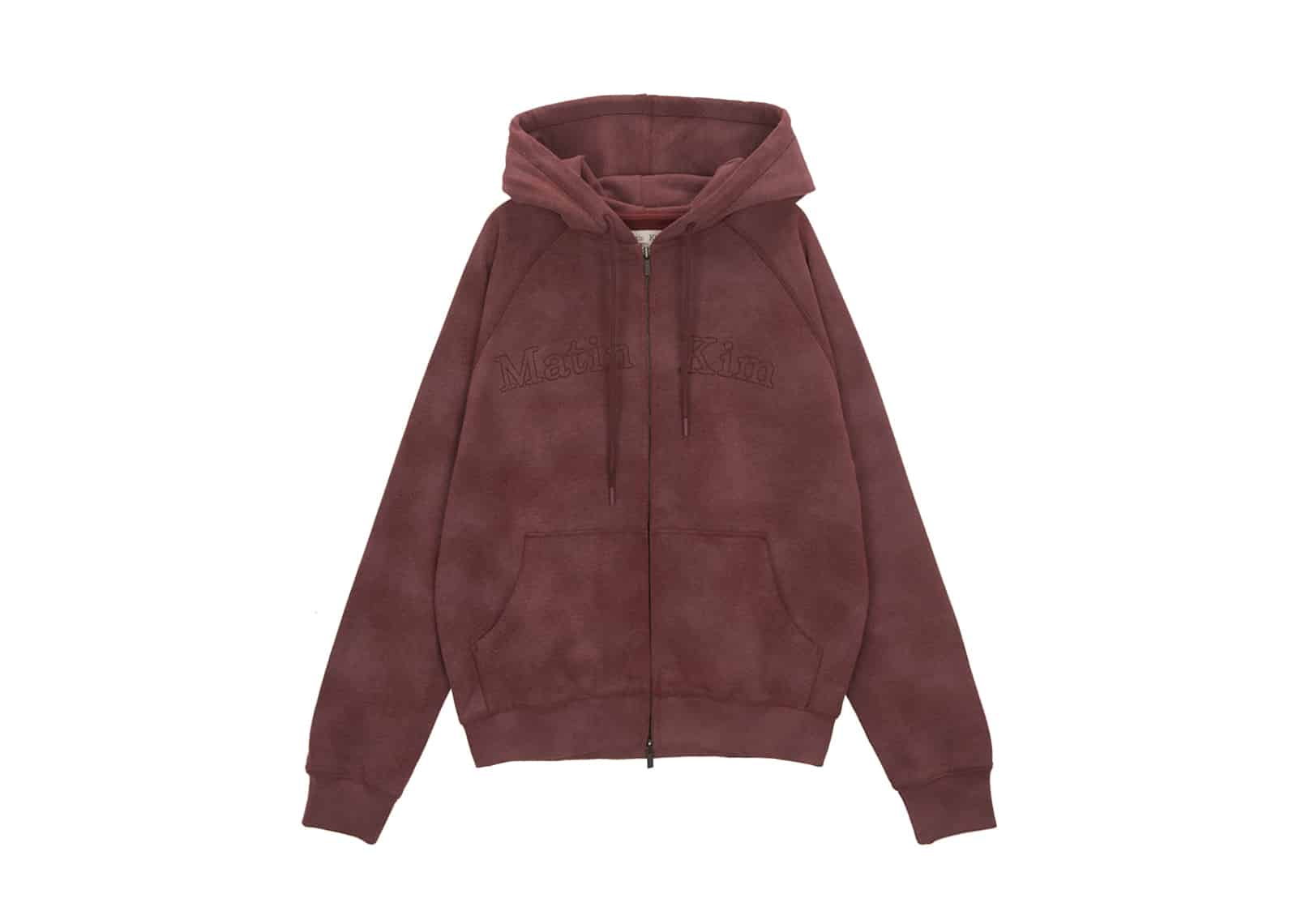 Buy Matin Kim Front Logo Stitch Washed Zip Up Hoodie Burgundy 