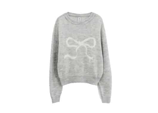 Ronron Heart Ribbon Jacquard Knit Melange Grey