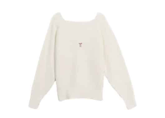 Ronron Heart Square Neck Raglan Knit Ivory Back View