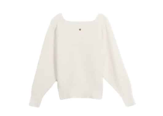 Ronron Heart Square Neck Raglan Knit Ivory Front View