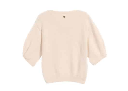 Ronron Ribbon V Neck Button Short Sleeve Knit Cardigan Cream Back View