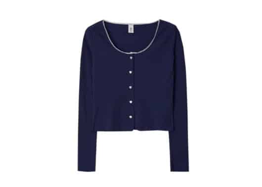 Ronron Torchon Lace Shirring Golgi Cardigan Navy