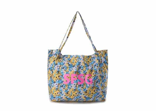 SFSG Floral Printed Logo Tote Bag Blue Yellow SFG4BSB016 Front View