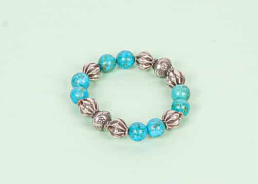 999 Silver Handmade Jewel Turquoise Beaded Bracelet - Image 2
