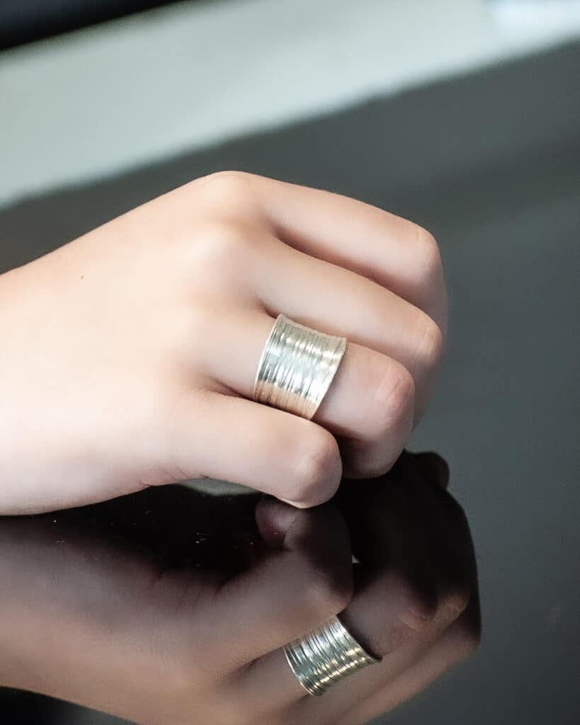 999 Silver Handmade Ceramic Texture Cuff Ring