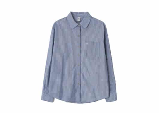 Ronron Round Heart Collar Pocket Shirt Blue Cream Stripe