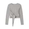 Ronron Knot Bustier Ribbon Long Sleeve Tee Grey