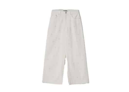 Ronron Ribbon Pattern Wide Denim Pants White