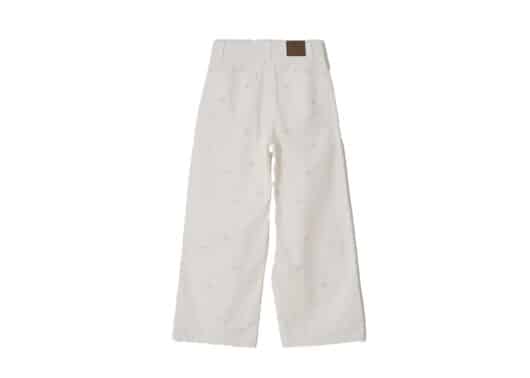 Ronron Ribbon Pattern Wide Denim Pants White - Image 2