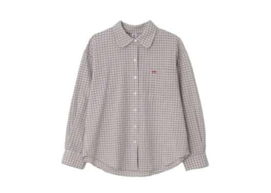 Ronron Round Collar Pocket Shirt Cream Check