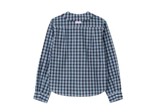 Ronron Round Collar Vintage Check Shirt Blue - Image 2