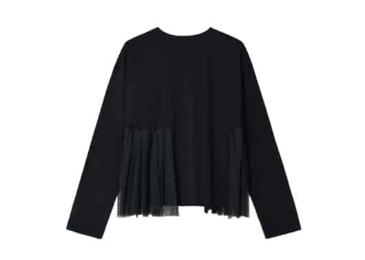 Ronron Sheer Half Pleated Long Sleeve Tee Black - Image 2