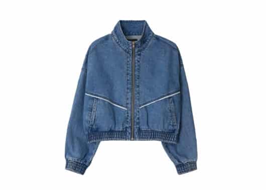 Ronron Torchon Lace Blouson Zip Up Denim Jacket Medium Blue