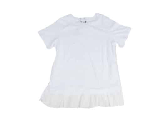 Ronron Torchon Lace Shirring Layered Long Tee White