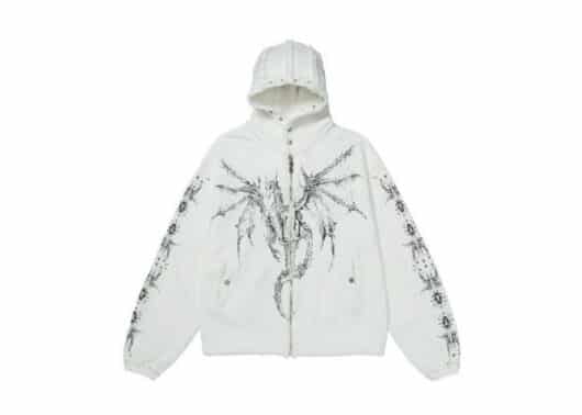 THUG CLUB Stud Zip Up Hoodie White