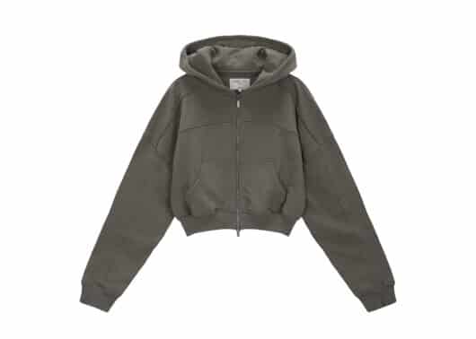 Matin Kim Cut Out Detail Crop Zip Up Hoodie Khaki Grey JP060