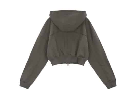 Matin Kim Cut Out Detail Crop Zip Up Hoodie Khaki Grey JP060 - Image 2