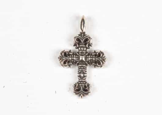Chrome Hearts Mini Flame Cross Pendant Silver Front View