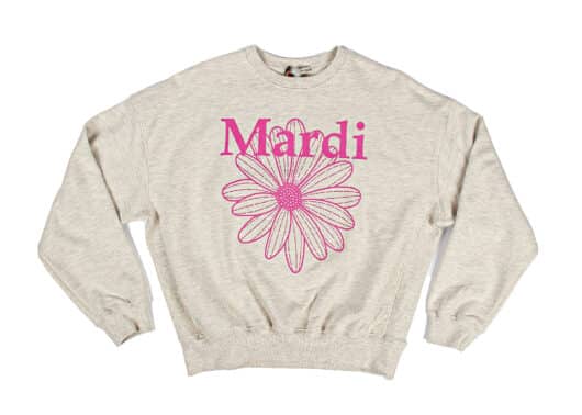 Mardi Mercredi FlowerMardi Crewneck Oatmeal Pink Front View