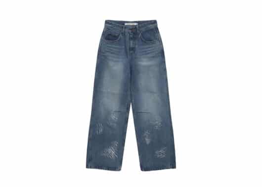 Matin Kim Foil Detail Denim Baggy Pants Blue DN049 Front View
